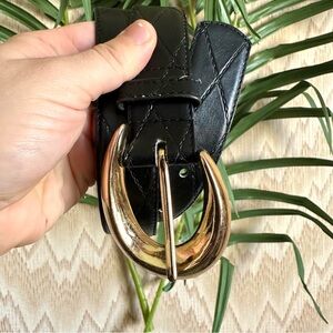 Vintage Genuine Leather Black and Gold Accent Belt
